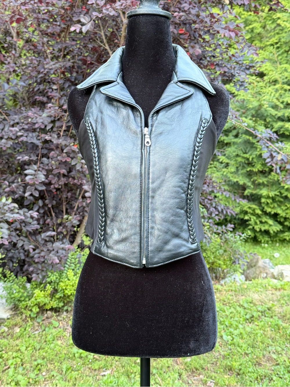 NWOT Vintage Black Leather Zip-Front Women's Vest